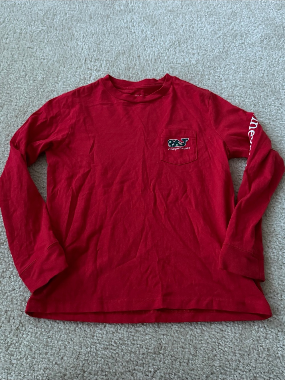 Vineyard Vines Kids Holiday Red Long-Sleeve Pocket Tee with Whale Logo